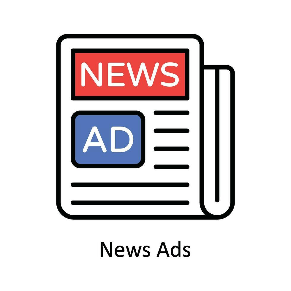 Noticias anuncios vector llenar contorno icono diseño ilustración. digital márketing símbolo en blanco antecedentes eps 10 archivo