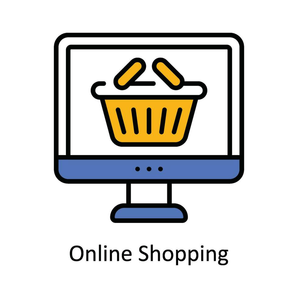 Online Shopping Vector Fill outline Icon Design illustration. Digital Marketing  Symbol on White background EPS 10 File