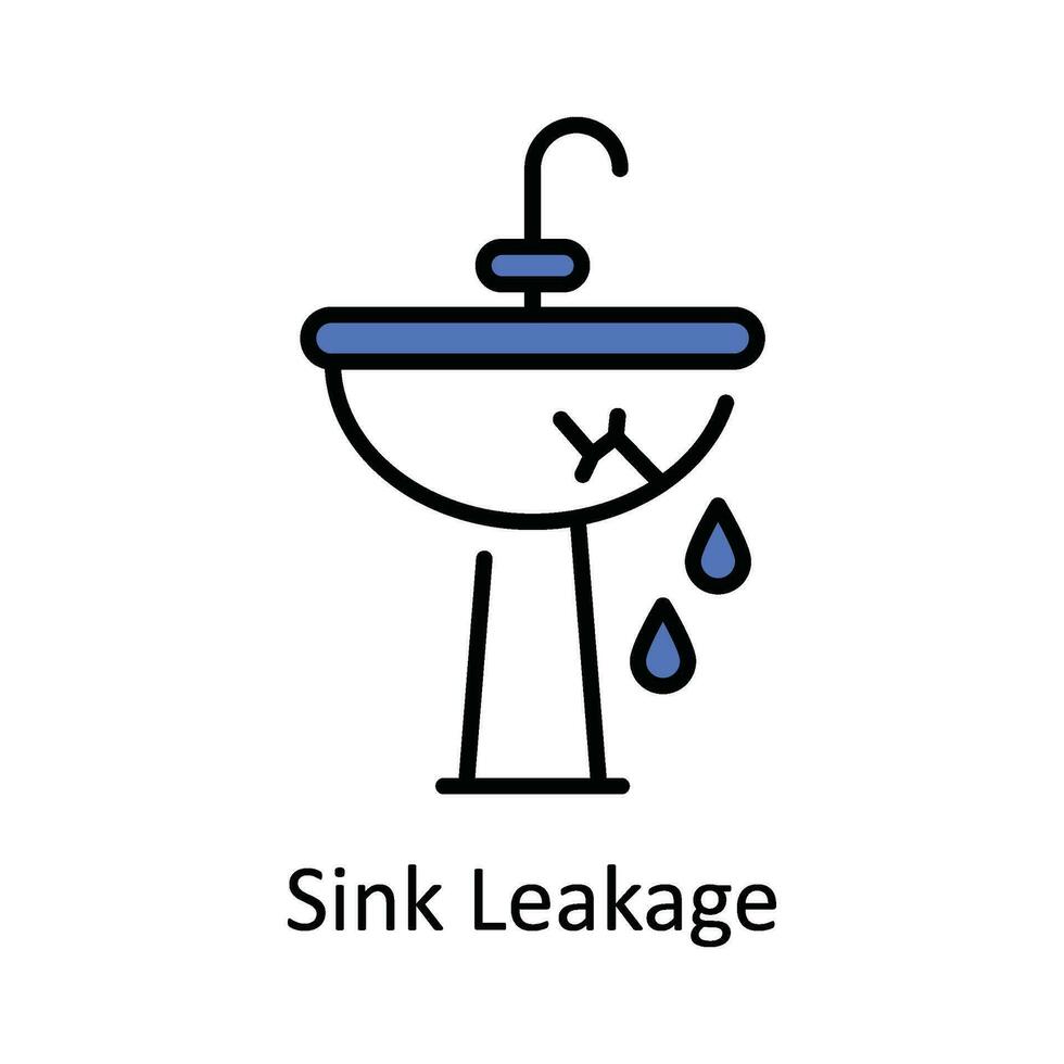 Sink Leakage Vector Fill outline Icon Design illustration. Home Repair And Maintenance Symbol on White background EPS 10 File