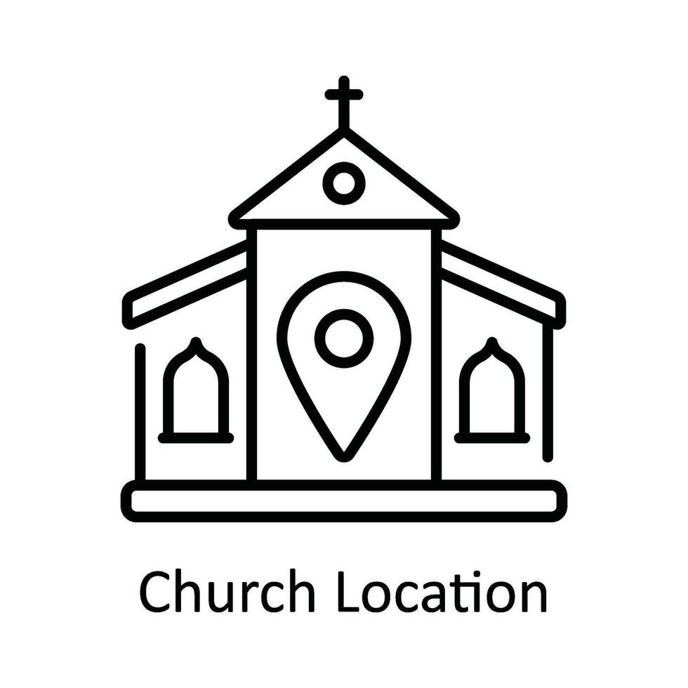 Iglesia ubicación vector contorno icono diseño ilustración. mapa y navegación símbolo en blanco antecedentes eps 10 archivo