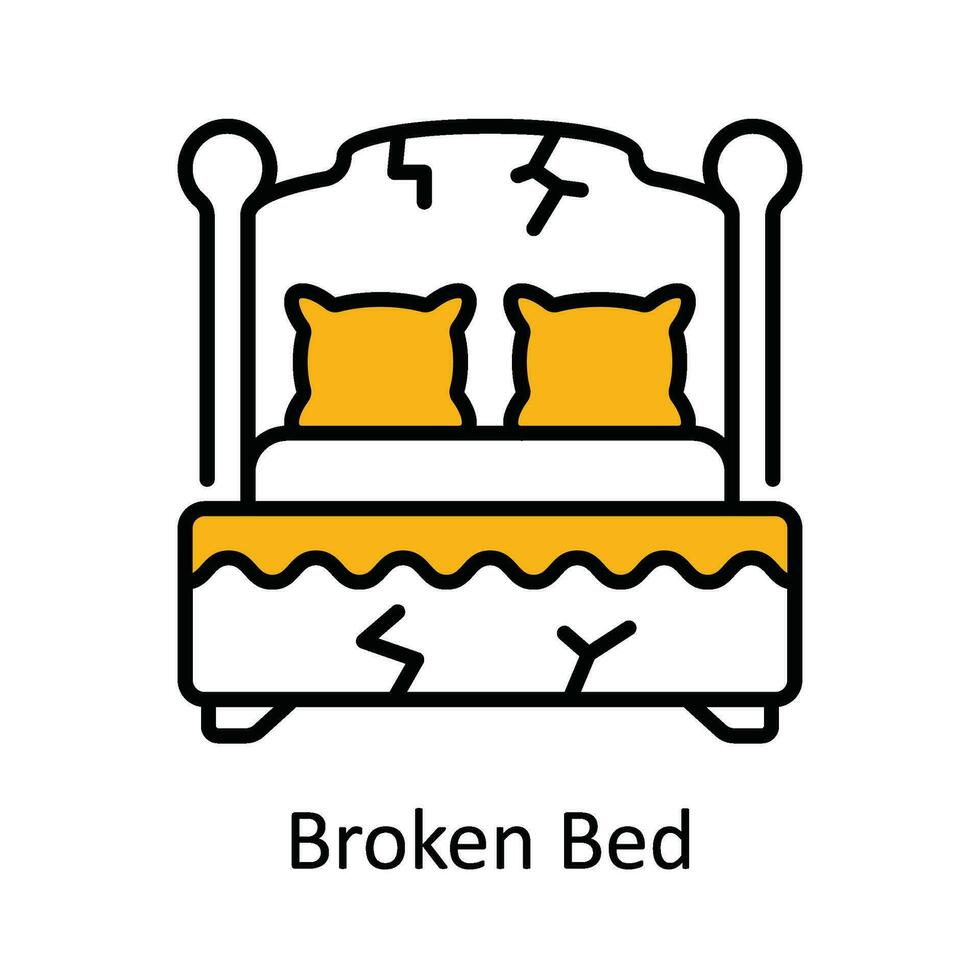 Broken Bed Vector Fill outline Icon Design illustration. Home Repair And Maintenance Symbol on White background EPS 10 File