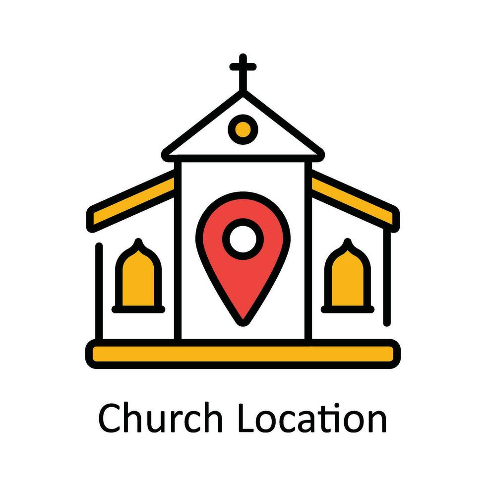 Church Location Vector Fill outline Icon Design illustration. Map and Navigation Symbol on White background EPS 10 File