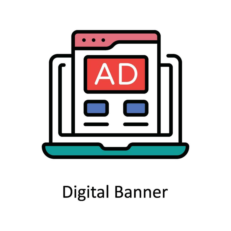 digital bandera vector llenar contorno icono diseño ilustración. digital márketing símbolo en blanco antecedentes eps 10 archivo