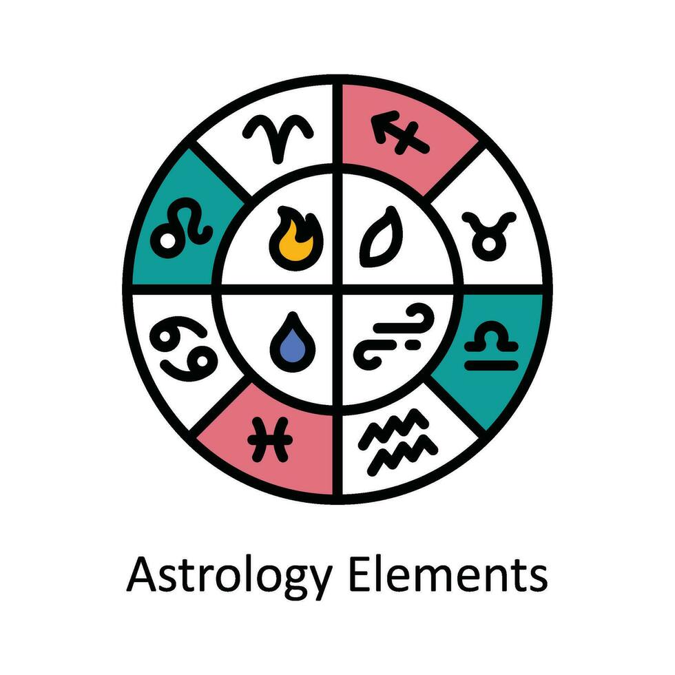 Astrology Elements Vector Fill outline Icon Design illustration. Astrology And Zodiac Signs Symbol on White background EPS 10 File