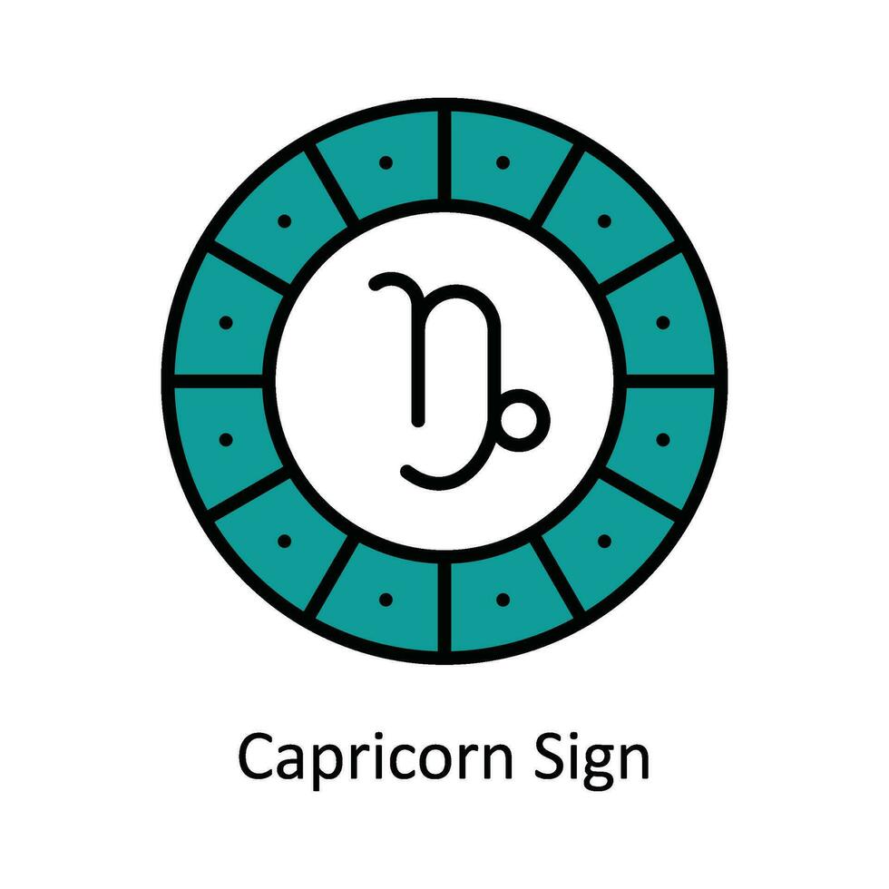 Capricorn Sign Vector Fill outline Icon Design illustration. Astrology And Zodiac Signs Symbol on White background EPS 10 File