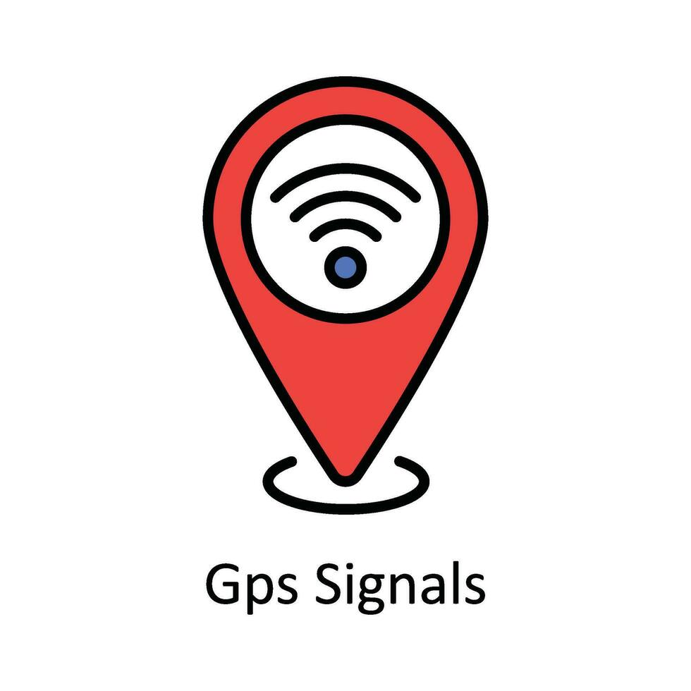 Gps Signals Vector Fill outline Icon Design illustration. Map and