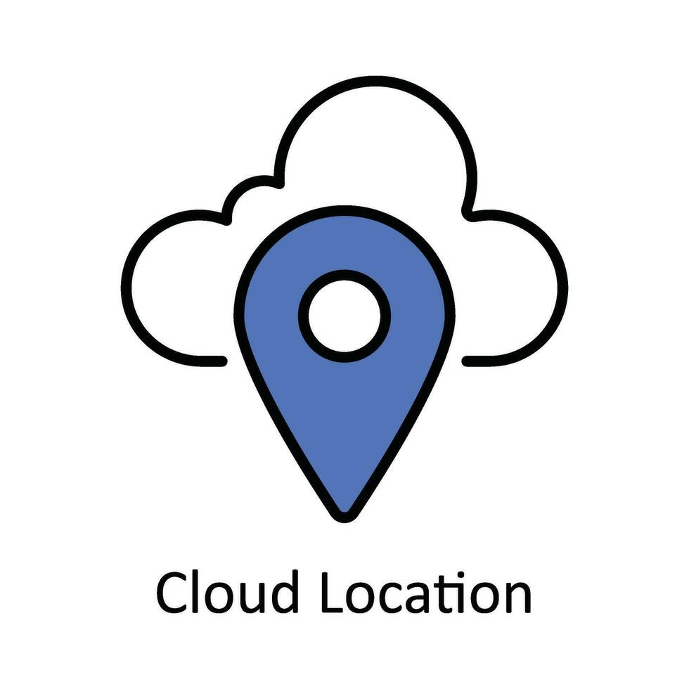 Cloud Location Vector Fill outline Icon Design illustration. Map and Navigation Symbol on White background EPS 10 File