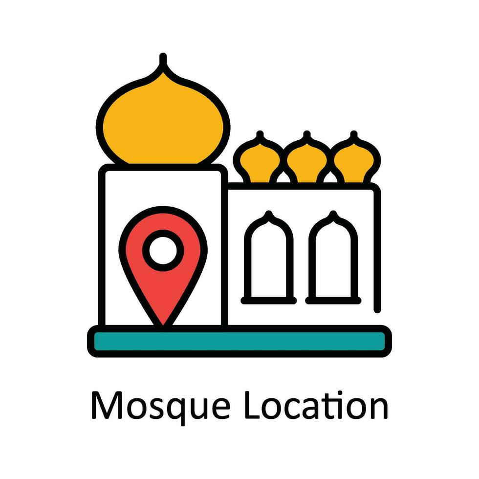 Mosque Location Vector Fill outline Icon Design illustration. Map and Navigation Symbol on White background EPS 10 File