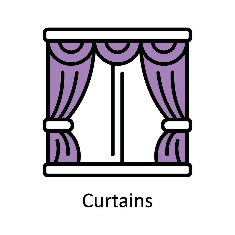 Curtains Vector Fill outline Icon Design illustration. Home Repair And Maintenance Symbol on White background EPS 10 File