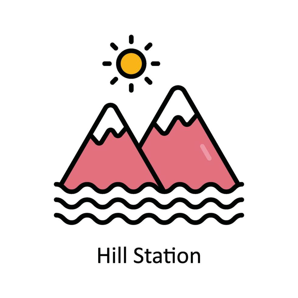 Hill Station Vector Fill outline Icon Design illustration. Travel and Hotel Symbol on White background EPS 10 File