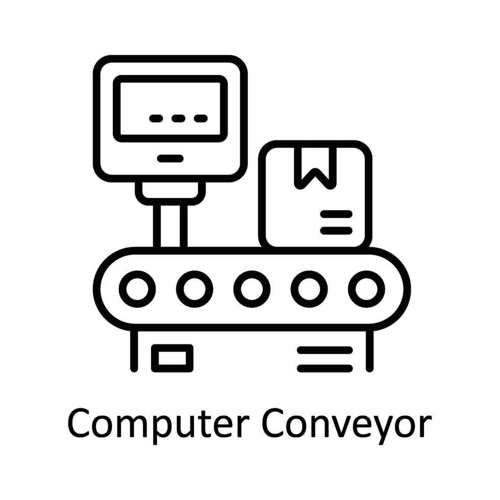 Computer Conveyor Vector  outline Icon Design illustration. Smart Industries Symbol on White background EPS 10 File
