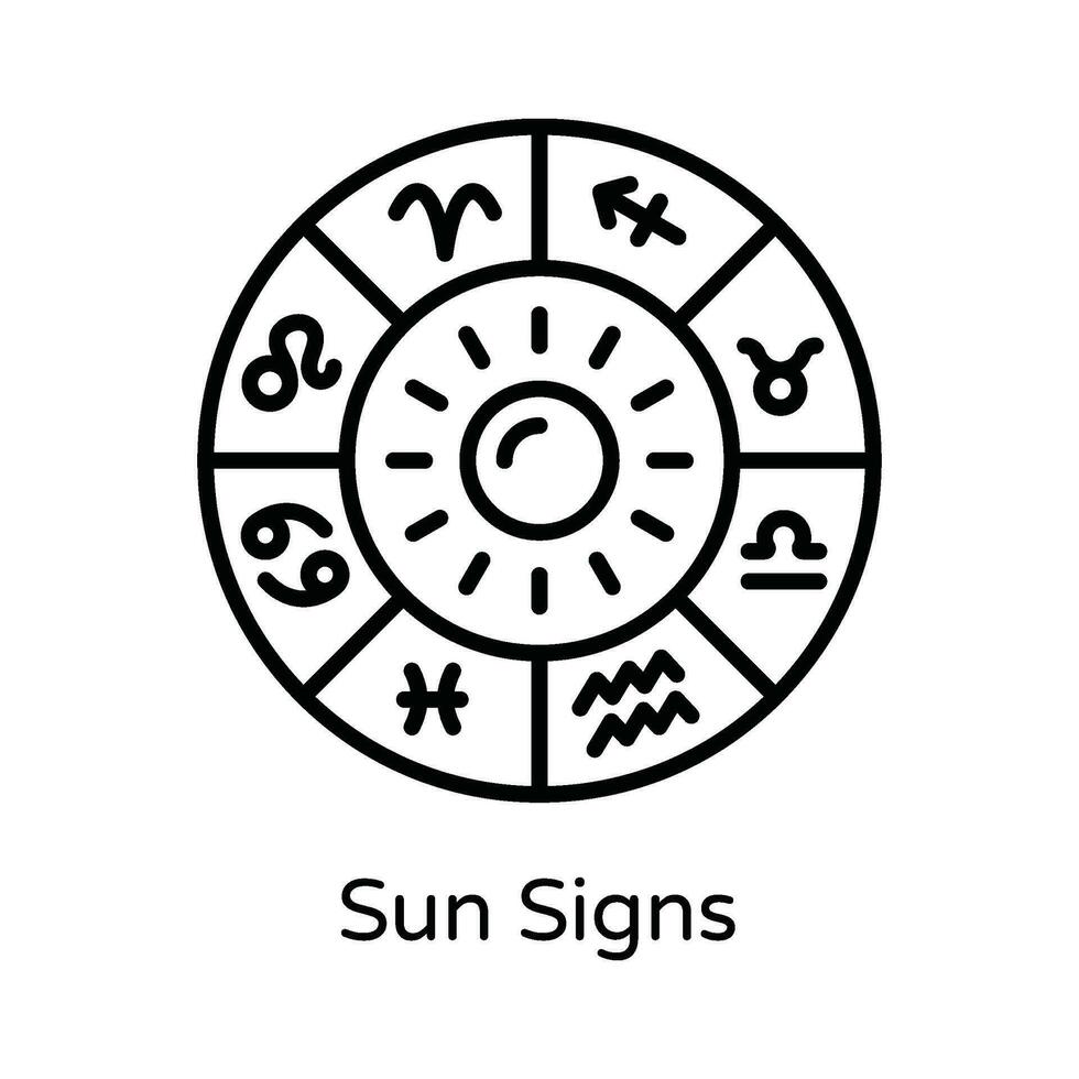 Sun Signs Vector  outline Icon Design illustration. Astrology And Zodiac Signs Symbol on White background EPS 10 File