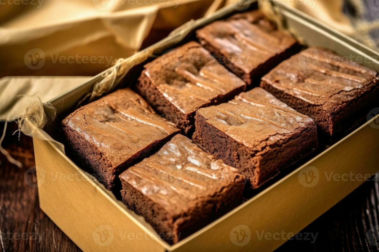 brownies fudgy box in The kitchen table Food Photography AI Generated photo