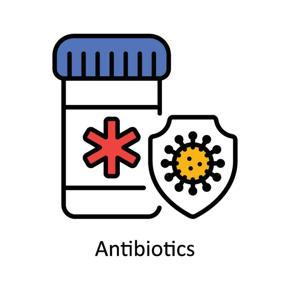 Antibiotics Vector Fill outline Icon Design illustration. Pharmacy  Symbol on White background EPS 10 File