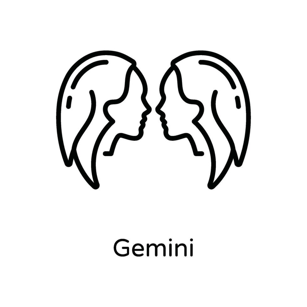 Geminis vector contorno icono diseño ilustración. astrología y zodíaco señales símbolo en blanco antecedentes eps 10 archivo