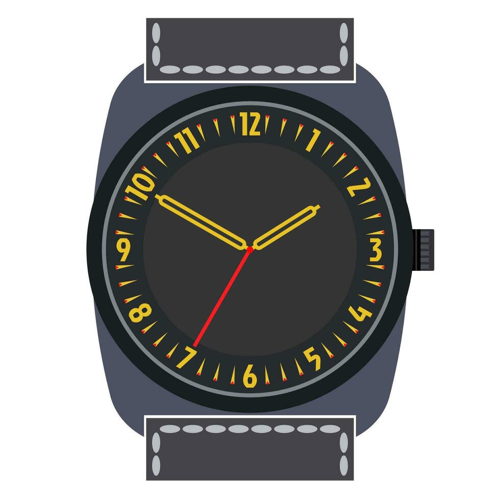 Classic design mechanical wristwatch isolated on white background. Clock face with hour, minute and second hands. Vector illustration.