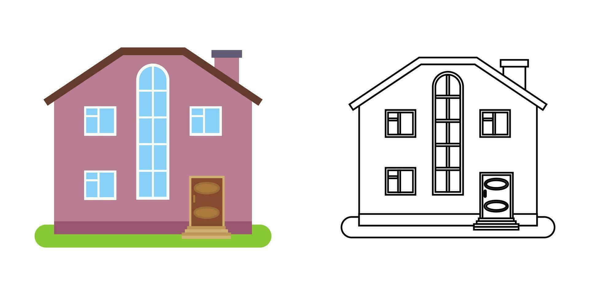 House front view in flat and line style vector