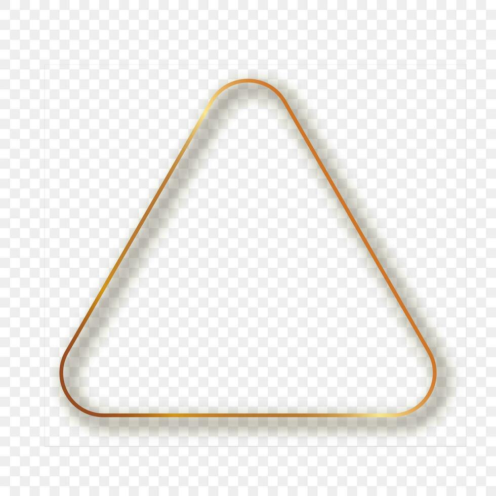 Gold glowing rounded triangle frame with shadow vector