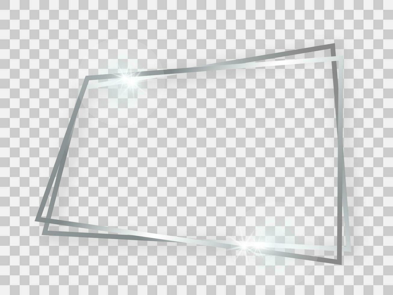 Double silver shiny trapezoid frame with glowing effects and shadows vector