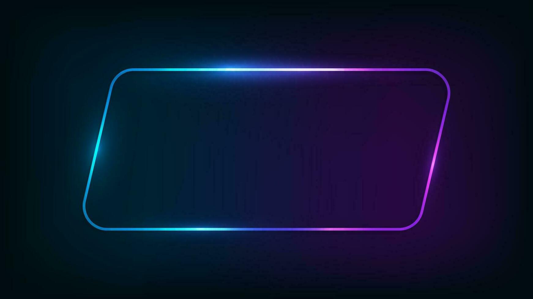 Neon rounded parallelogram frame with shining effects on dark background. Empty glowing techno backdrop. Vector illustration.