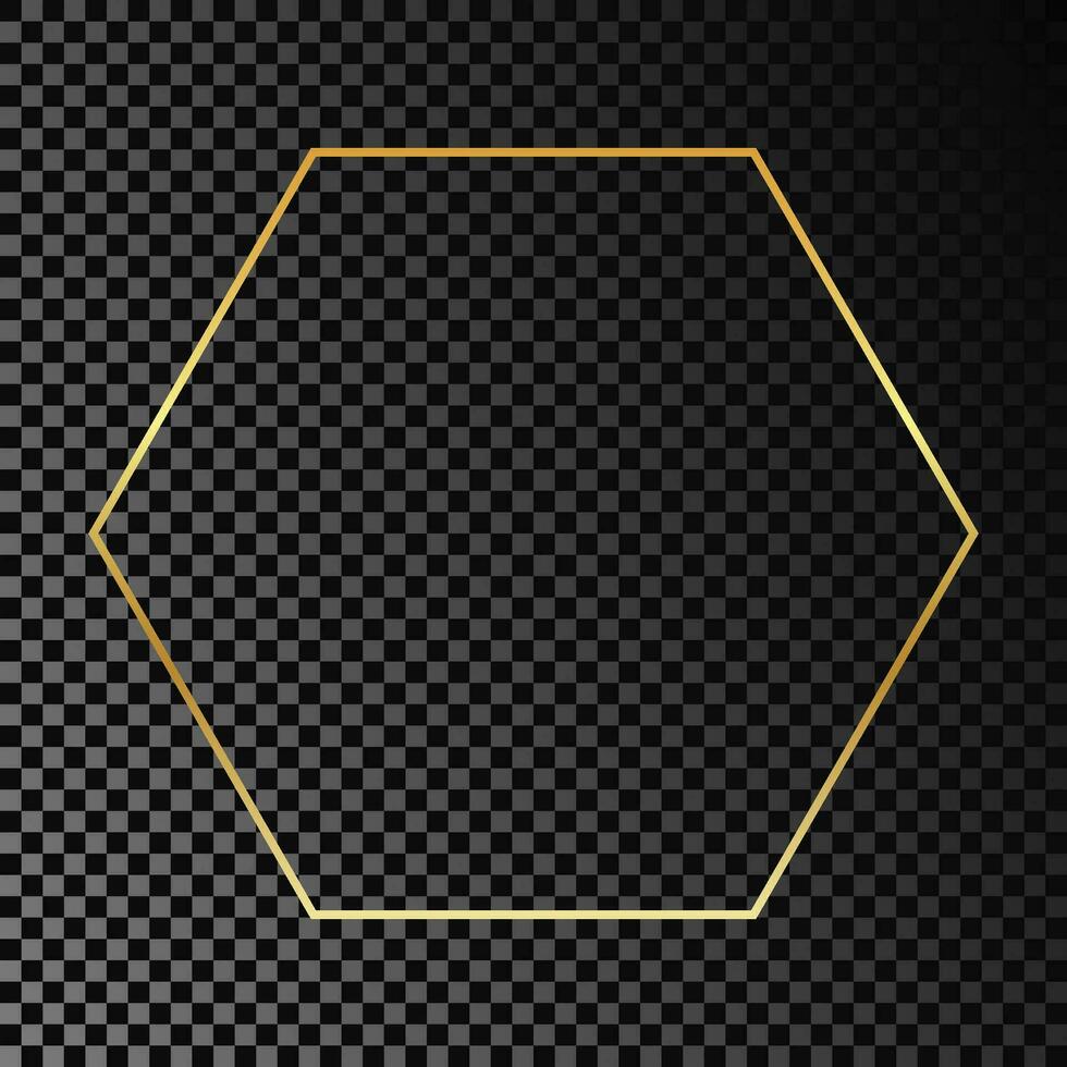 Gold glowing hexagon frame isolated on dark vector