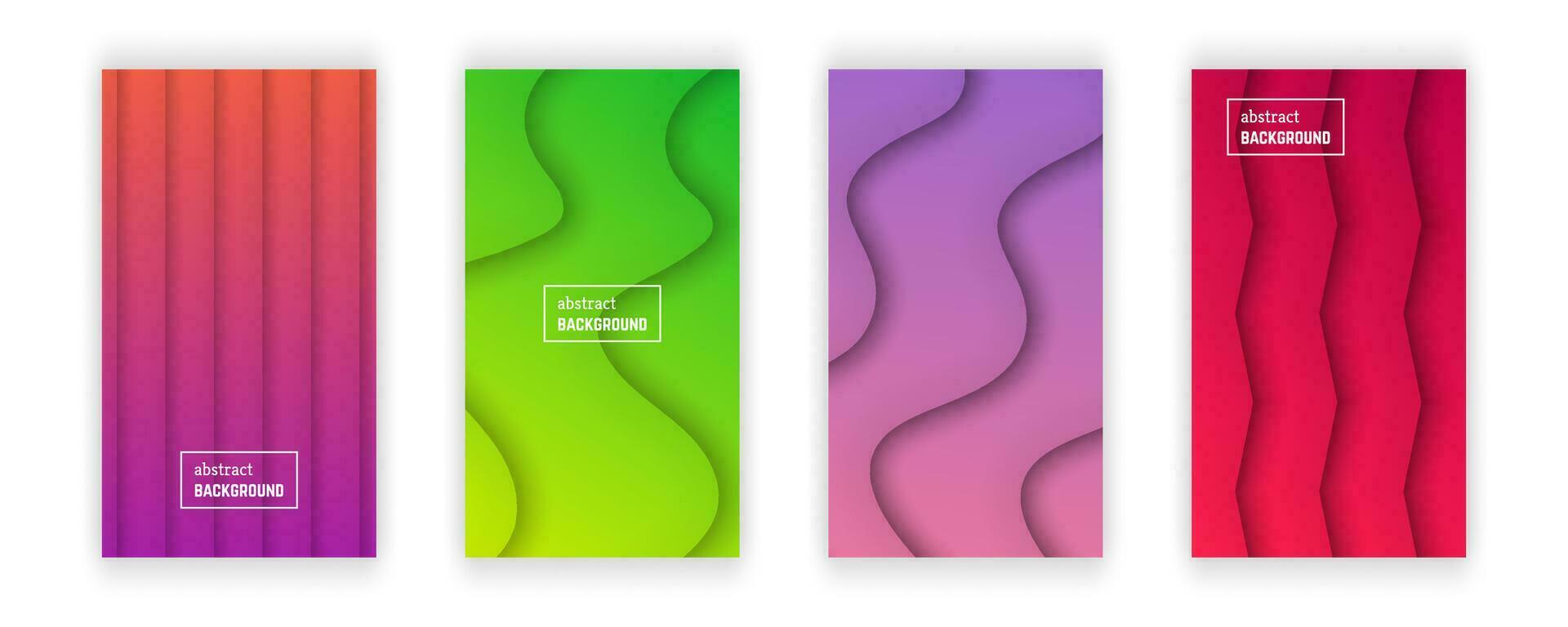 Abstract minimal gradient geometric background. Set of four wave layer shape for banner, templates, cards. Vector illustration.