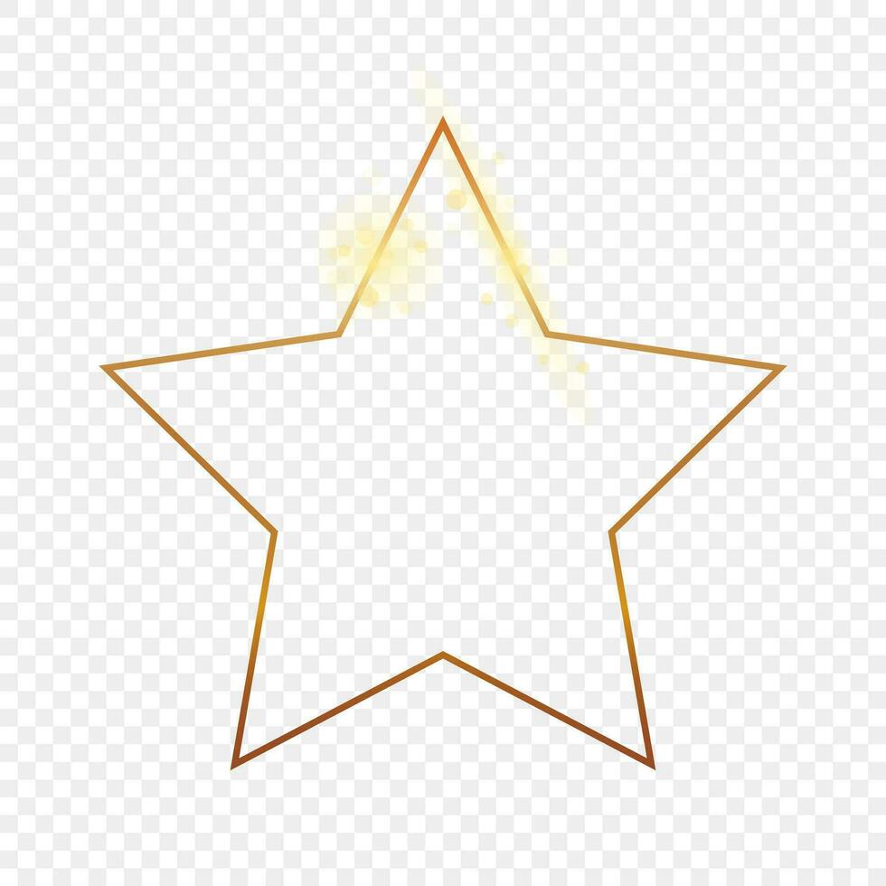 Gold glowing star shape frame isolated on background. Shiny frame with glowing effects. Vector illustration.