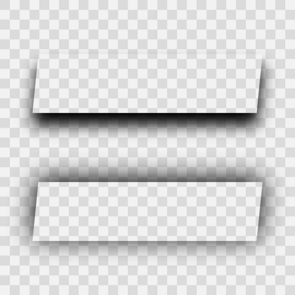 Dark realistic shadow. Set of two rectangles shadows isolated on background. Vector illustration.