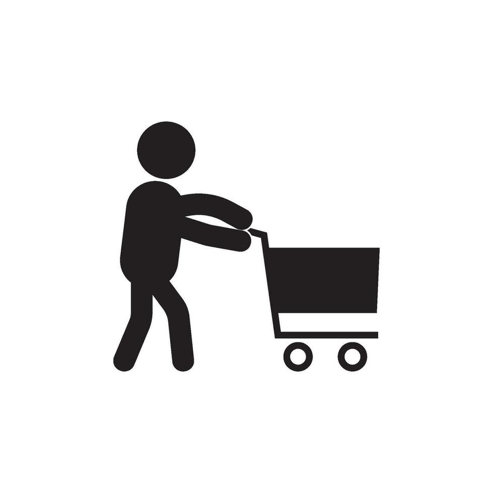 icon of a person pushing a cart vector