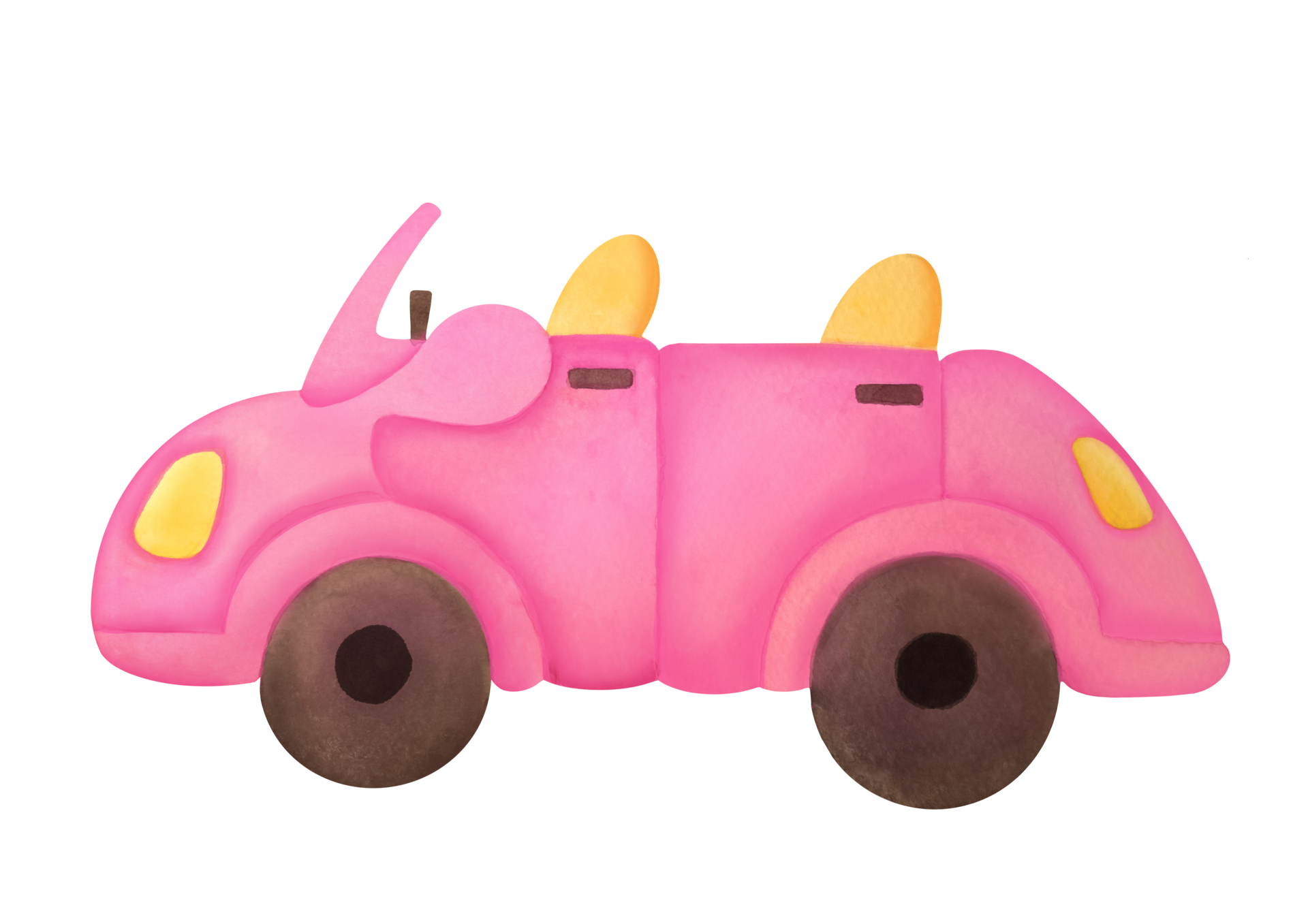 Hand painted vintage pink car without roof. Watercolor illustration