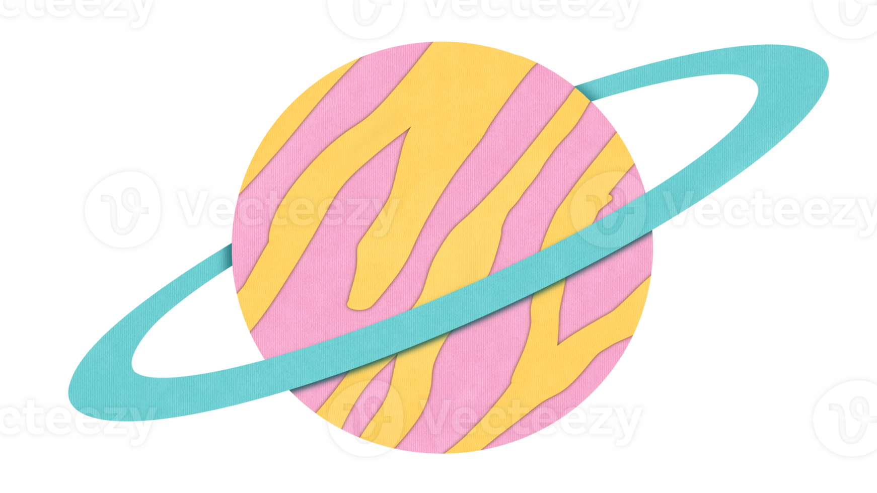 monde OVNI journée 2e juillet illustration. cosmique impression avec planète sur isolé transparent Contexte dans Couper papier art style. dessin animé espace icône planète Saturne, Jupiter, Uranus, Neptune avec bague autour png