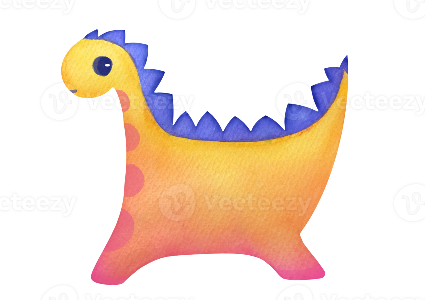 Hand-painted watercolor funny yellow dinosaur Isolated on transparent background. friendly cartoon character Dino for children's postcards, print designs, cards, fabrics, stationery products png