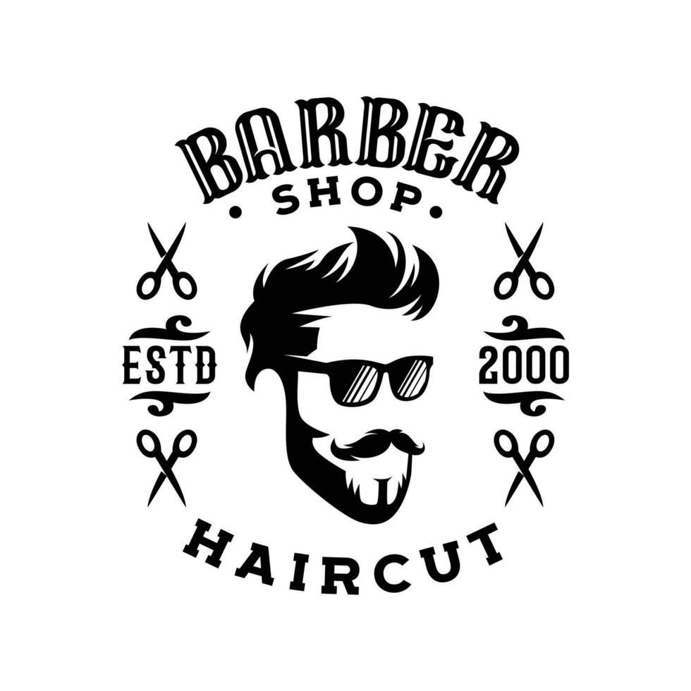 barbería peinado hombre etiqueta logo ilustración vector