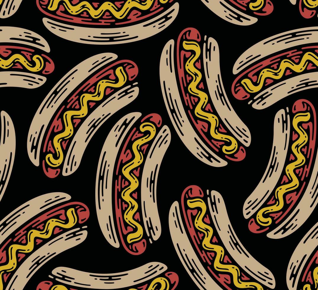 pattern seamless of hot dog in doodle vintage design vector