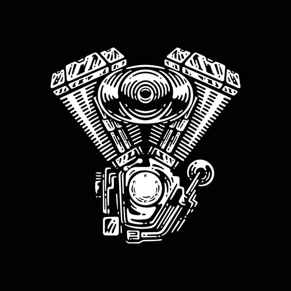 Illustration of motorcycle engine. Monochrome style vector