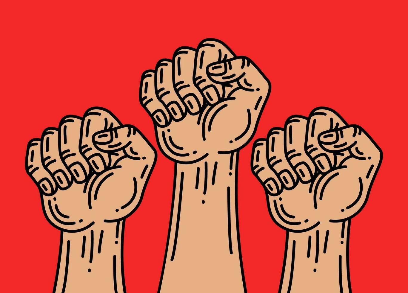 Different skin color activist fists and end racism slogan. abstract anti racist, strike or other protest label. vector