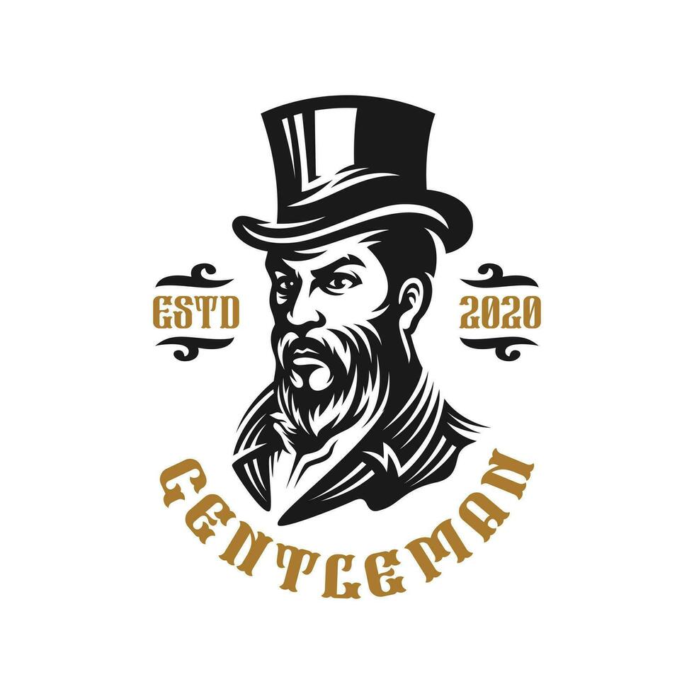 Victorian Gentleman Top Hat Logo Vintage vector