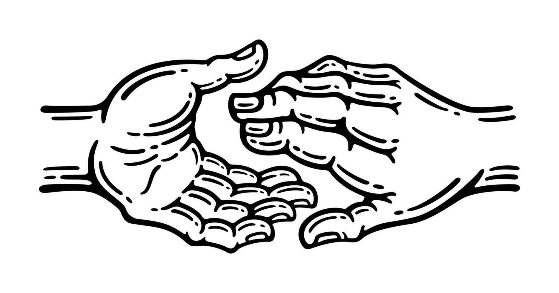 Two hands with helpful gestures. Helping hand concept and international day of peace, support. vector illustration