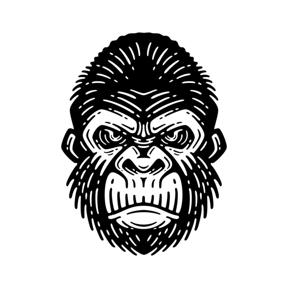 gorilla head illustration, isolated image, on a white background vector