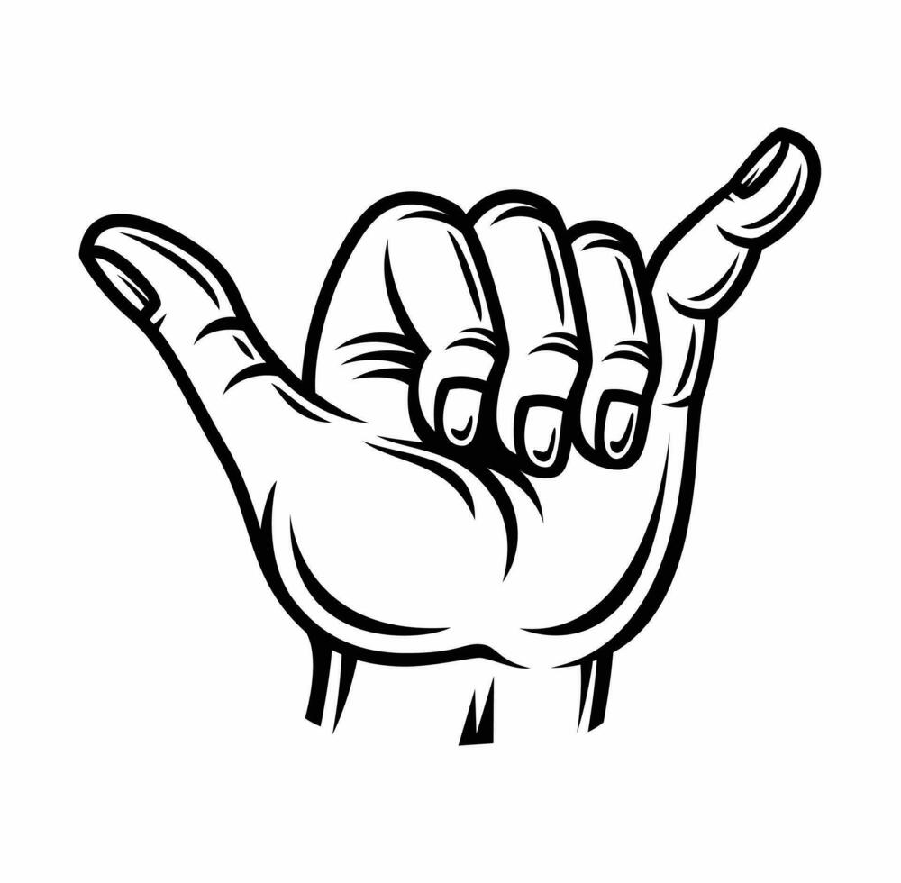 shaka sign - vintage realistic surf hand gesture vector