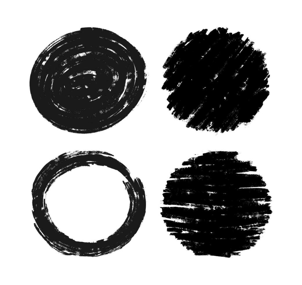 Set of grunge frames in circle shape. vector