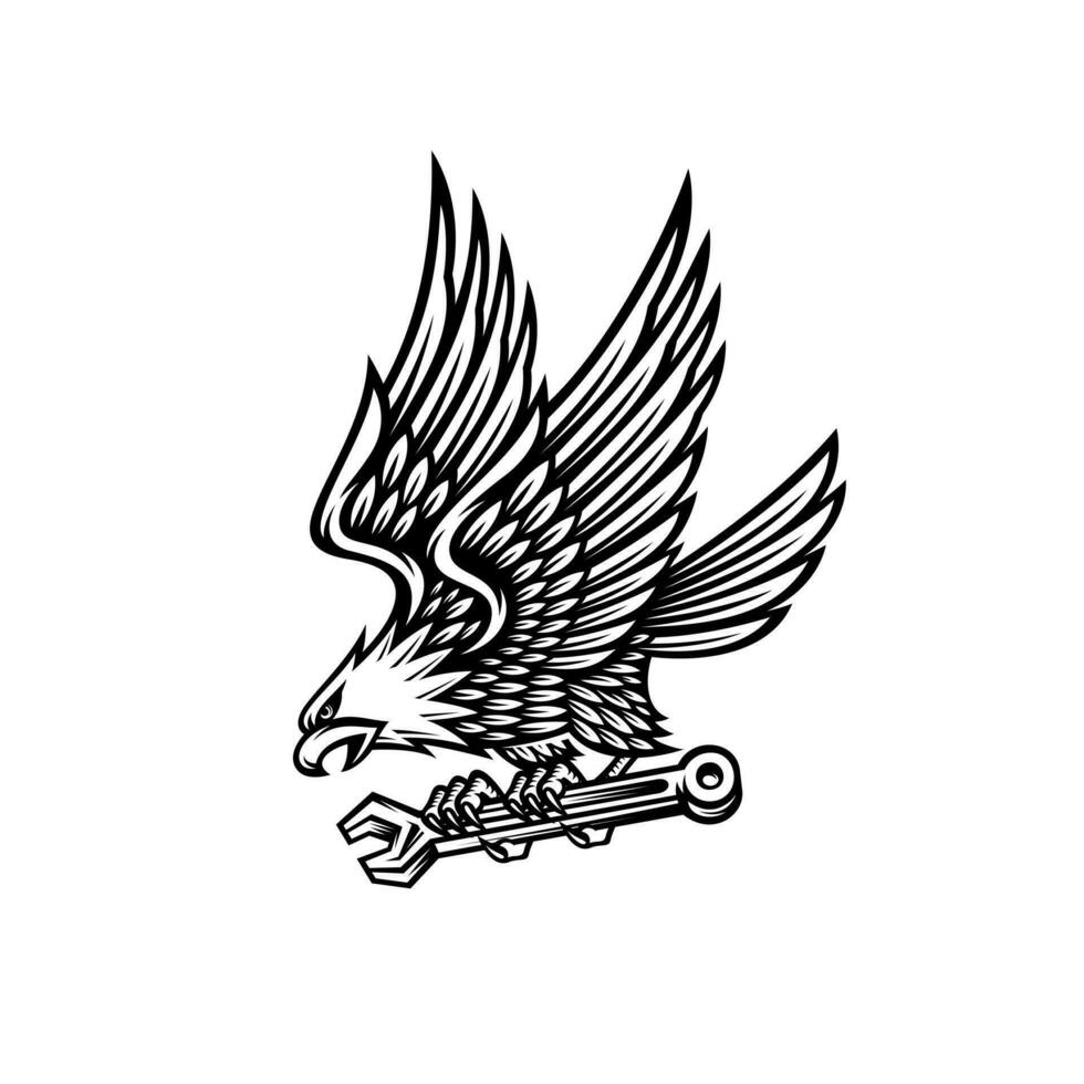 eagle hold wrench symbol illustration. design on white background. vector