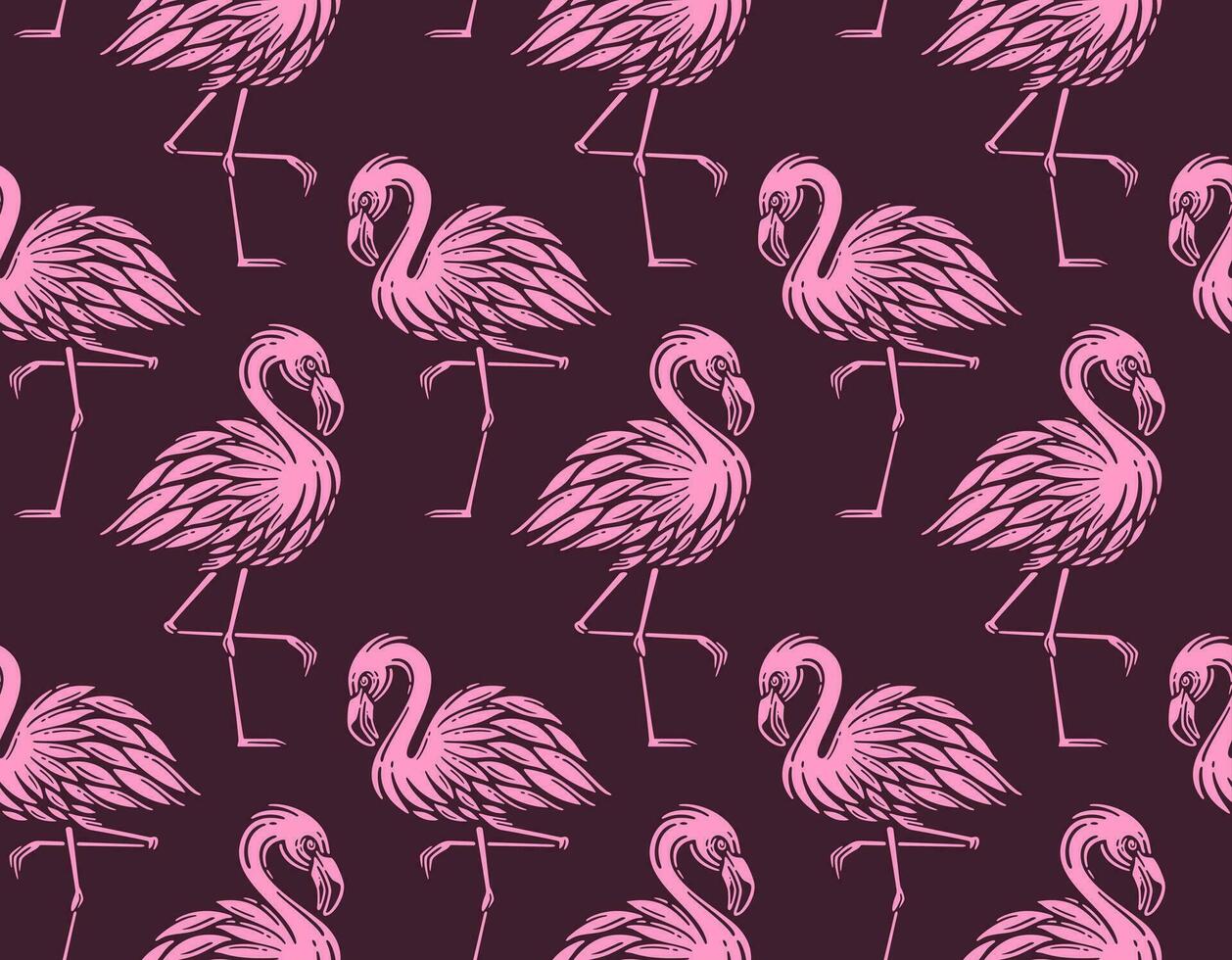 seamless pattern flamingo, retro illustration vector