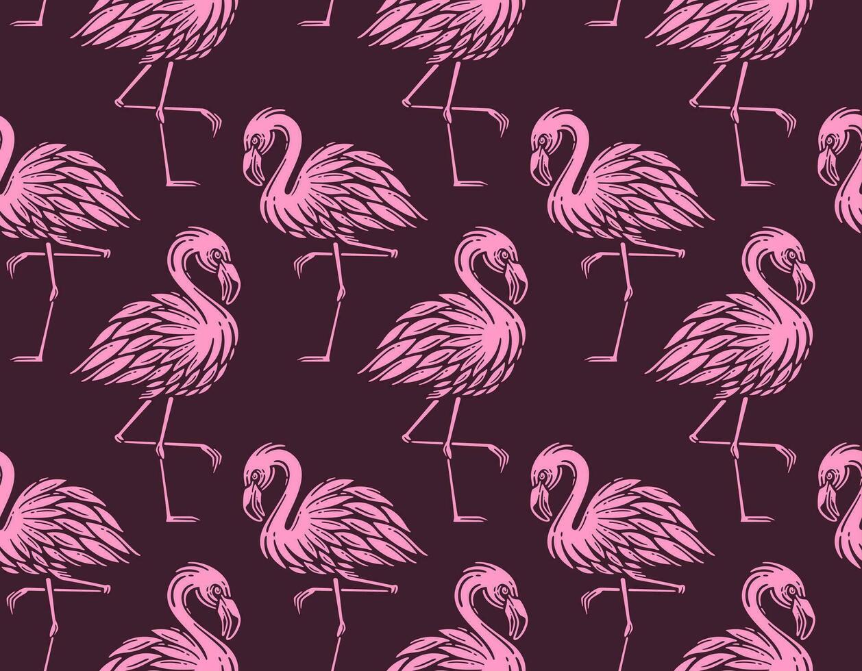 seamless pattern flamingo, retro illustration vector