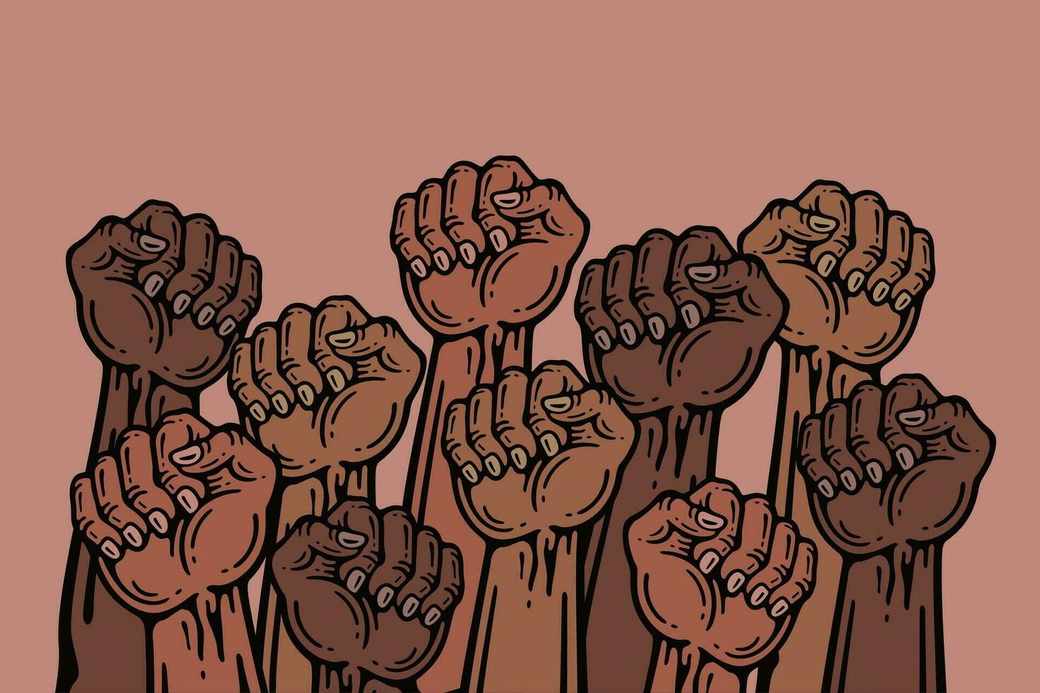 Group of people holding their fists up vector