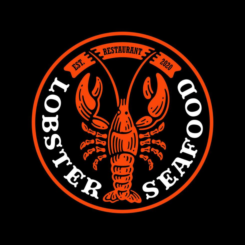 logo badge of lobster seafood in doodle vintage design. vector