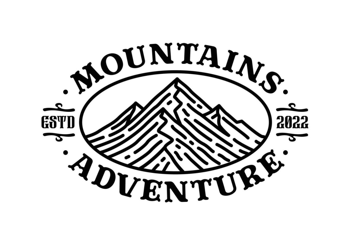 Mountain logo badge in line art vector