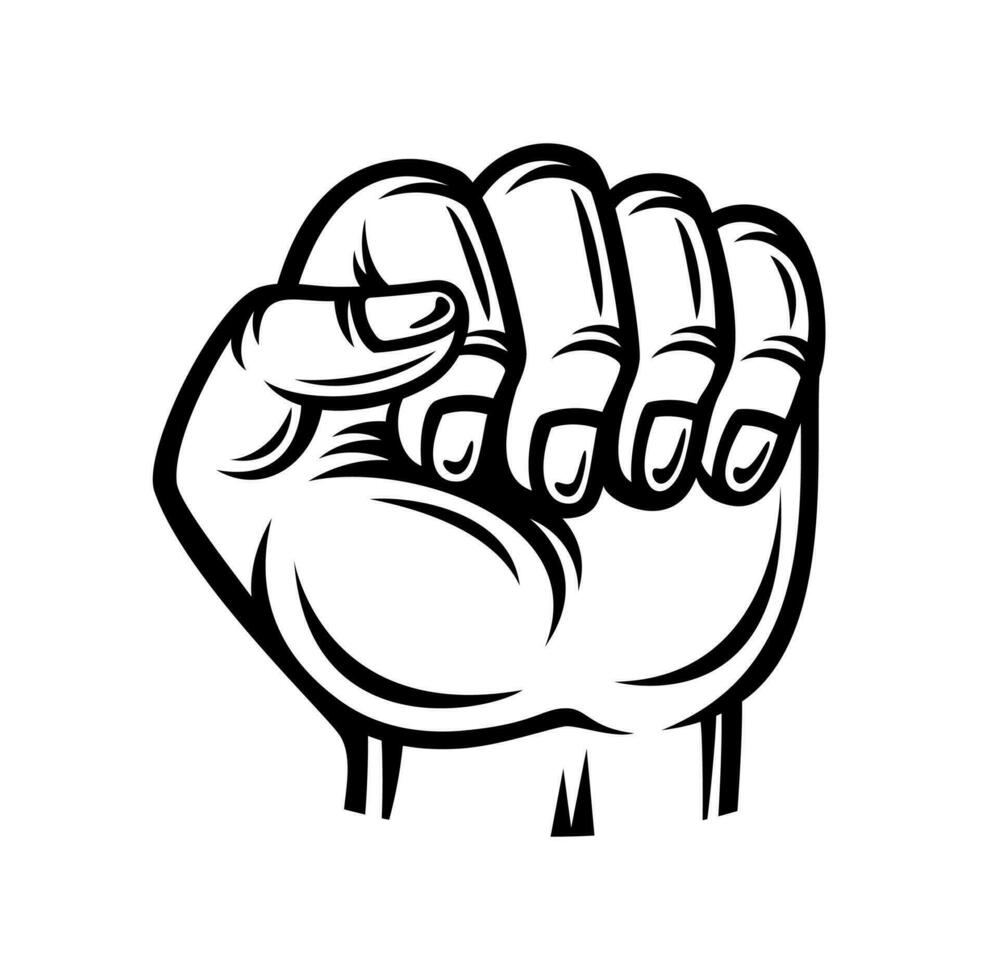 Fist Hand, hands clenched sign - vintage realistic hand gesture vector