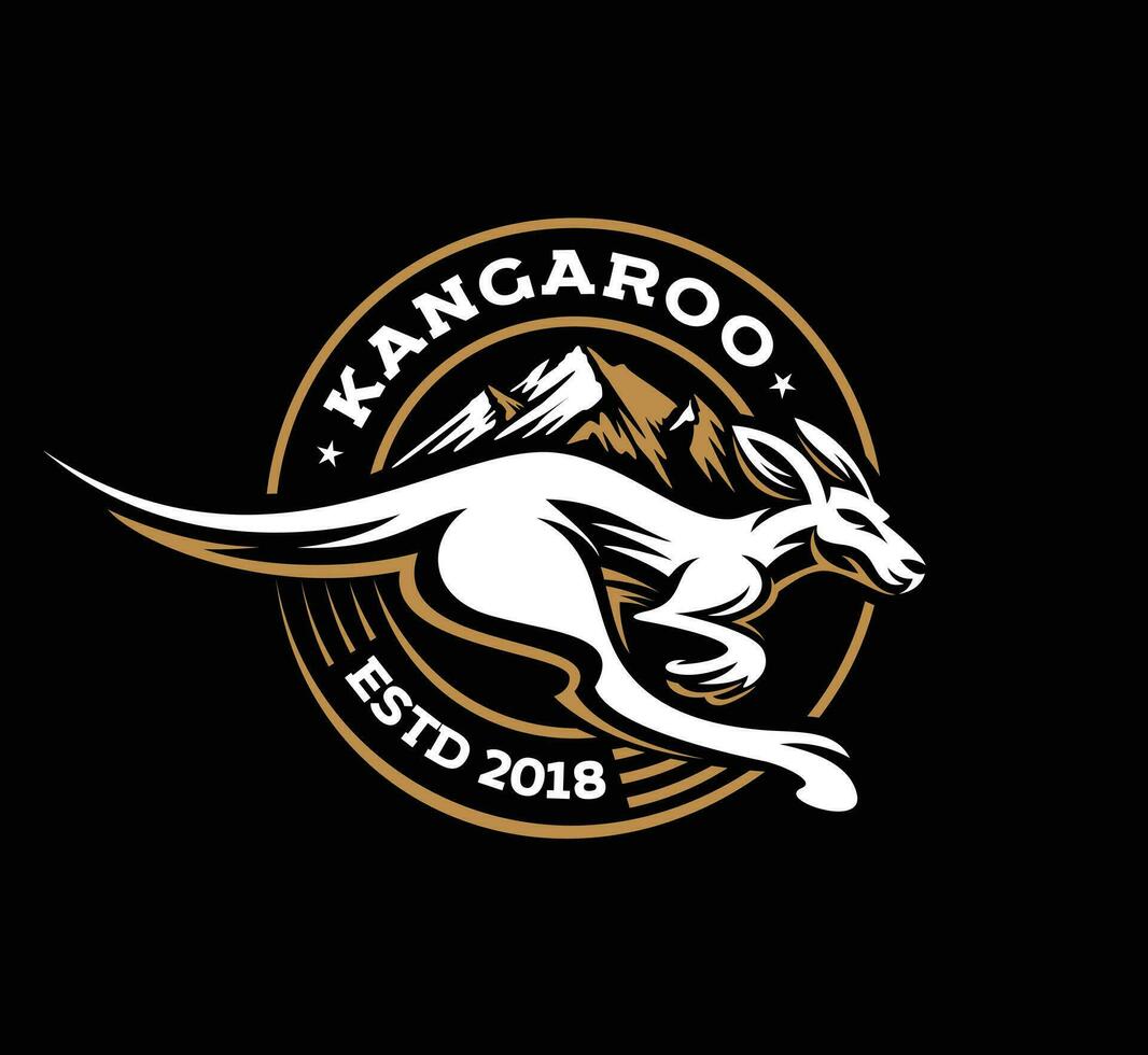 rápido saltar canguro logo retro en Insignia vector