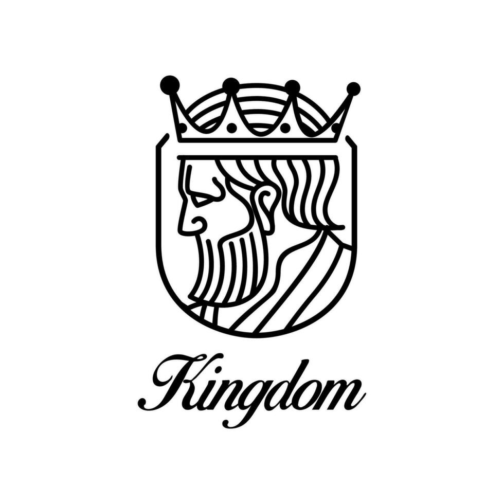 Rey con corona línea Arte logo vector